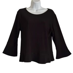 Sympli 3/4 Bell Sleeve Top Size 12 Large Black Pullover Slinky Jersey Knit